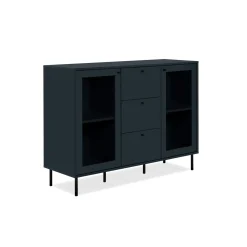 Buffet vitrine bleu sombre 2 portes 3 tiroirs RAVEN