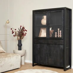 Buffet vitrine bois noir 115 cm MILORA