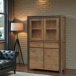 Buffet vitrine en bois recyclé de teck VADOD