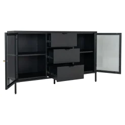 Buffet vitrine en métal noir 2 portes 3 tiroirs ODENSE