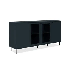 Buffet vitrine moderne bleu sombre 4 portes RAVEN