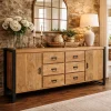 Buffet XXL bois clair 2 portes style campagne chic MILORA