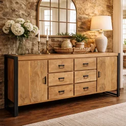 Buffet XXL bois clair 2 portes style campagne chic MILORA