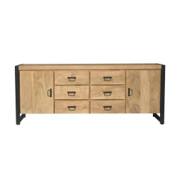 Buffet XXL bois clair 2 portes style campagne chic MILORA