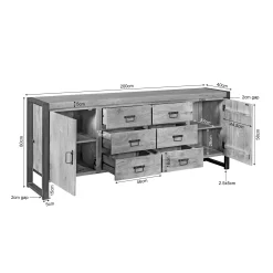Buffet XXL bois clair 2 portes style campagne chic MILORA