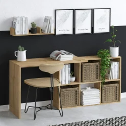 Bureau avec rangement cubes et étagère - effet chêne MARFA
