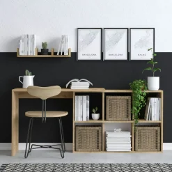 Bureau avec rangement cubes et étagère - effet chêne MARFA