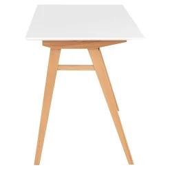 Bureau blanc moderne pieds bois style tréteau 120 cm OTTA