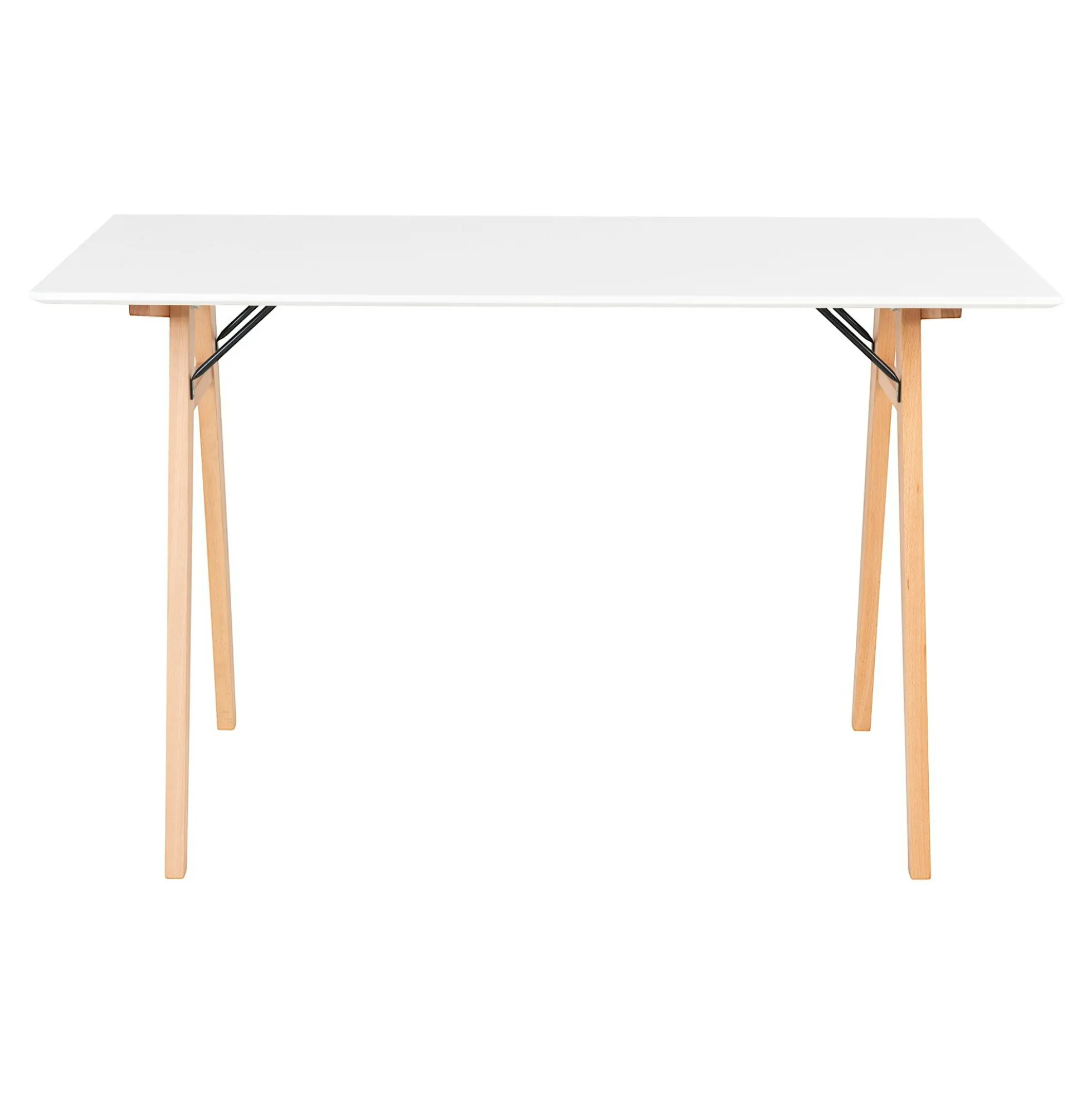 Bureau blanc moderne pieds bois style tréteau 120 cm OTTA
