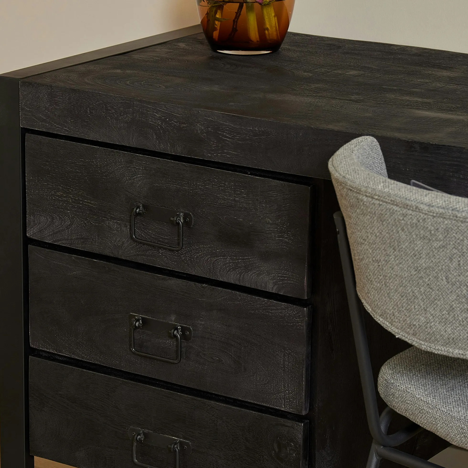Bureau bois noir 3 tiroirs MILORA