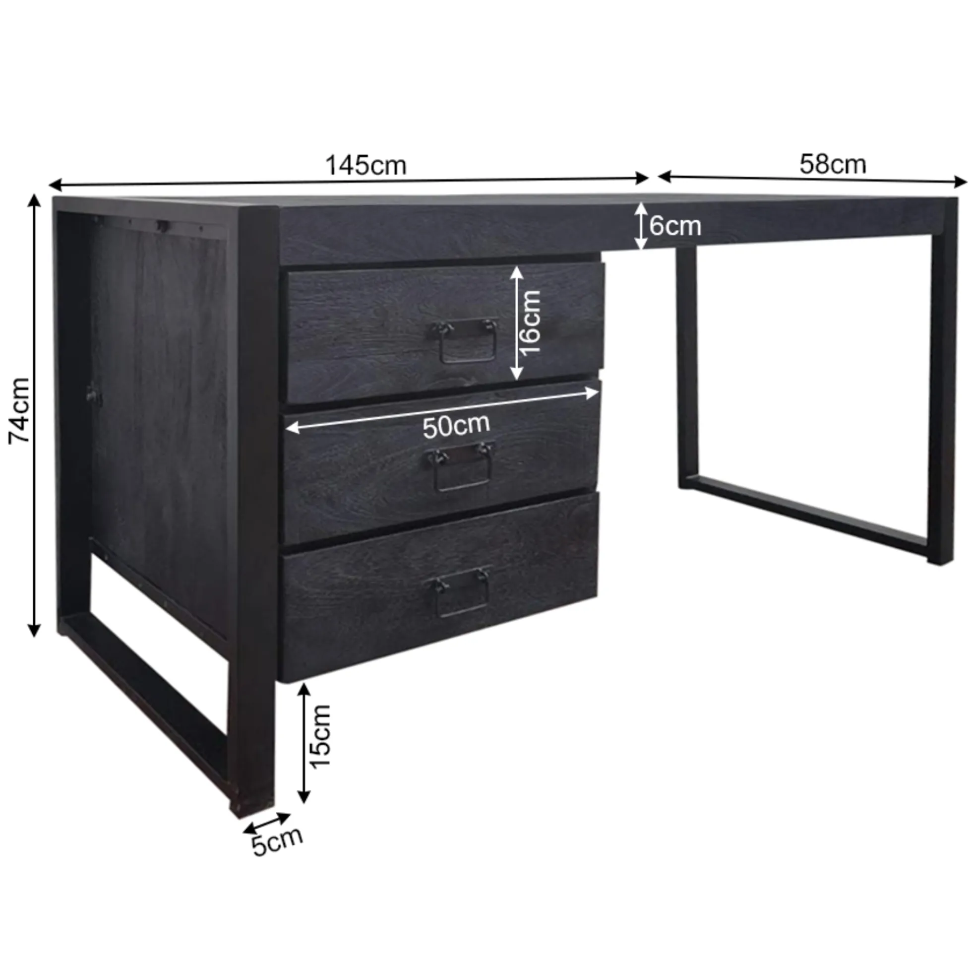 Bureau bois noir 3 tiroirs MILORA