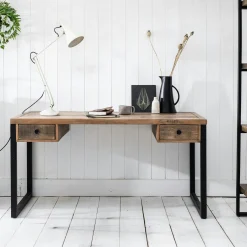 Bureau bois recyclé métal 2 tiroirs BRISBANE