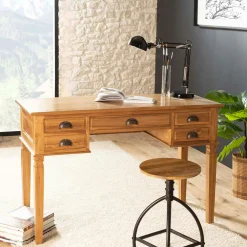 Bureau colonial 5 tiroirs Teck Miel 120cm BISHO