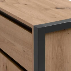 Bureau d'angle réversible effet chêne avec bloc rangement ALVA