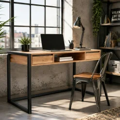 Bureau de chambre effet bois 2 tiroirs 1 niche ALVA