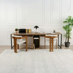 Bureau double avec rangement central - plateau effet pin MARFA