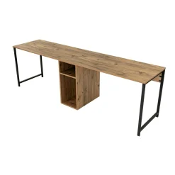Bureau double avec rangement central - plateau effet pin MARFA