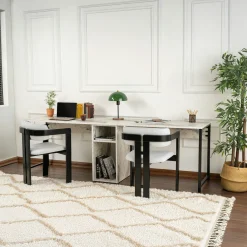 Bureau double avec rangement central - plateau effet marbre MARFA