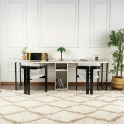 Bureau double avec rangement central - plateau effet marbre MARFA