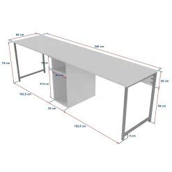 Bureau double avec rangement central - plateau effet travertin MARFA