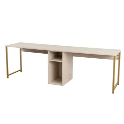 Bureau double avec rangement central - plateau effet travertin MARFA