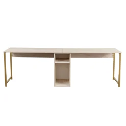 Bureau double avec rangement central - plateau effet travertin MARFA
