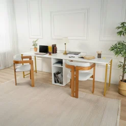 Bureau double blanc avec rangement central intégré MARFA