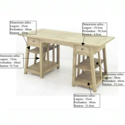 Bureau exotique hévéa massif 2 tiroirs 150cm MAORI