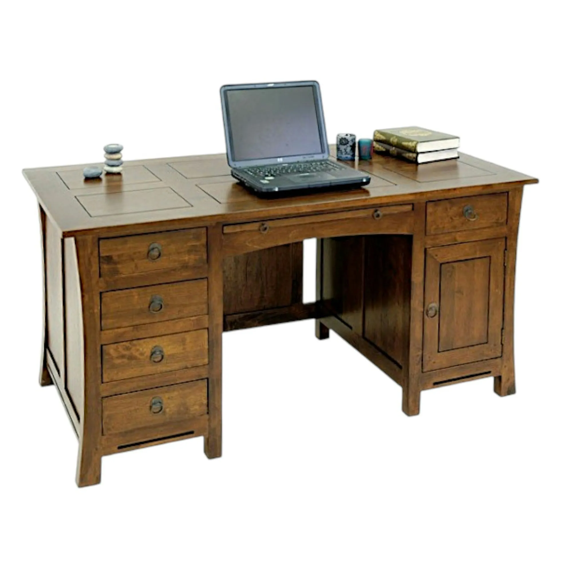 Bureau exotique hévéa massif 5 tiroirs 150cm MAORI