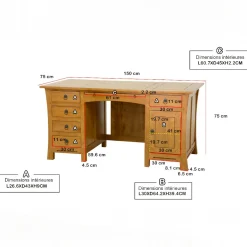 Bureau exotique hévéa massif 5 tiroirs 150cm MAORI