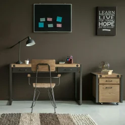 Bureau Inspiration Indus' en Acacia et Métal 3 tiroirs métal 140x60x78,5cm BROOKLYN