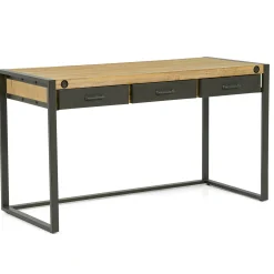 Bureau Inspiration Indus' en Acacia et Métal 3 tiroirs métal 140x60x78,5cm BROOKLYN