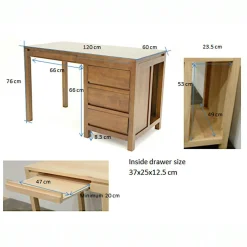 Bureau moderne 3 tiroirs hévéa 120x60x76cm OLGA