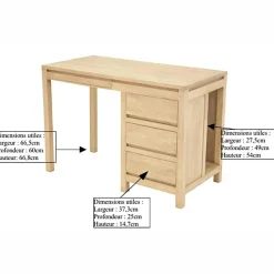 Bureau moderne 3 tiroirs hévéa 120x60x76cm OLGA
