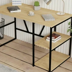 Bureau noir avec rangement - finition effet chêne JENA