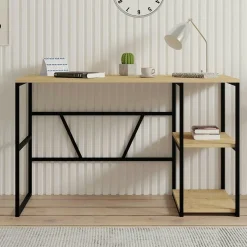 Bureau noir avec rangement - finition effet chêne JENA