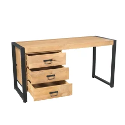 Bureau 3 tiroirs bois clair et structure métal MILORA