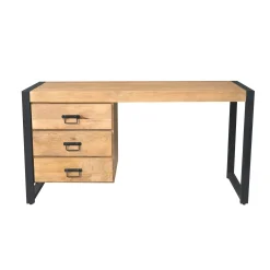 Bureau 3 tiroirs bois clair et structure métal MILORA