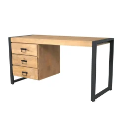 Bureau 3 tiroirs bois clair et structure métal MILORA