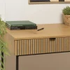 Bureau 2 tiroirs décor effet bois rainuré noir et naturel OLETTA