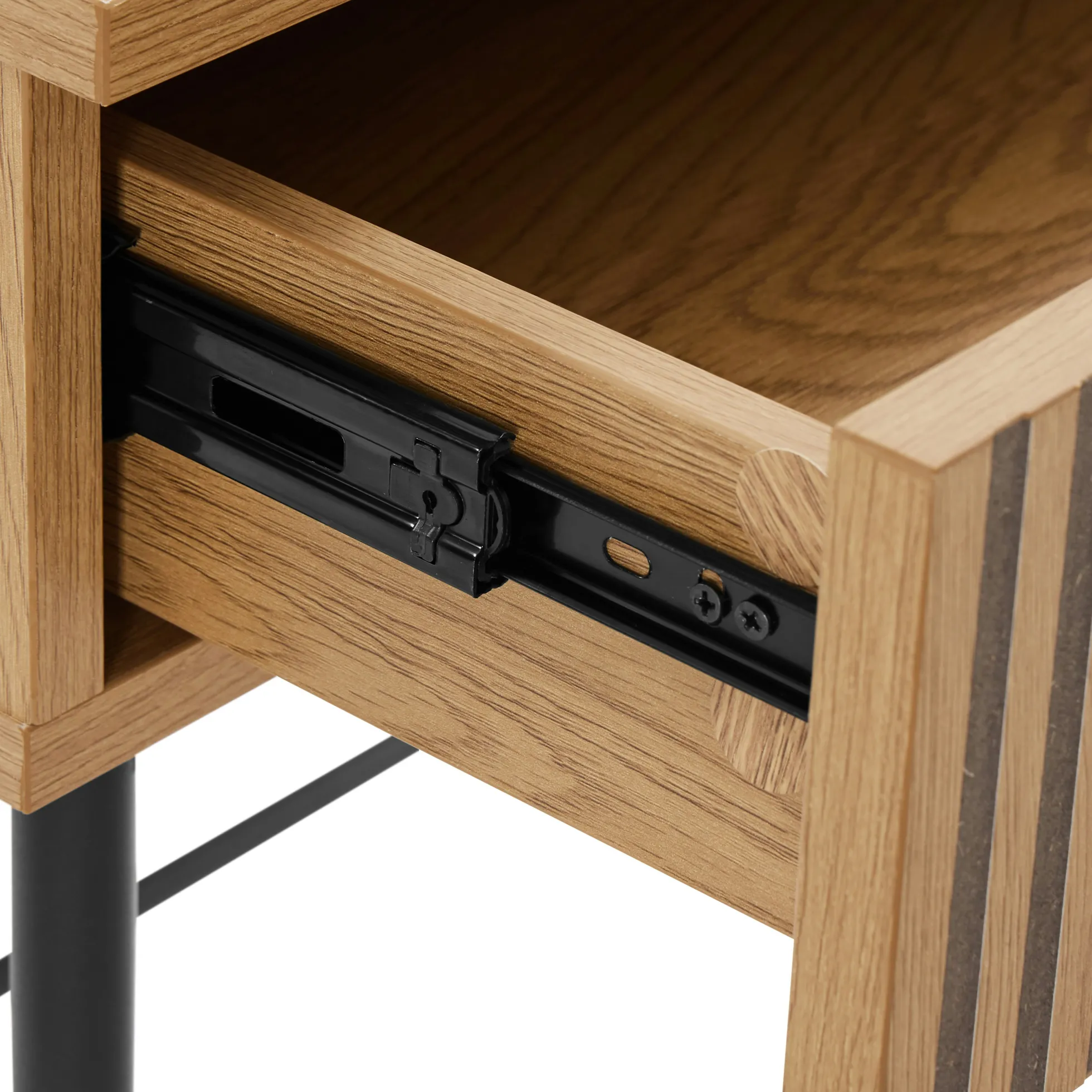 Bureau 2 tiroirs décor effet bois rainuré noir et naturel OLETTA