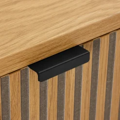 Bureau 2 tiroirs décor effet bois rainuré noir et naturel OLETTA