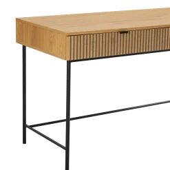 Bureau 2 tiroirs décor effet bois rainuré noir et naturel OLETTA