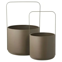 Cache-pot décoratif salon à anse en métal marron (lot de 2)