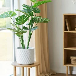 Cache-pot décoratif salon métal blanc design nid d'abeille