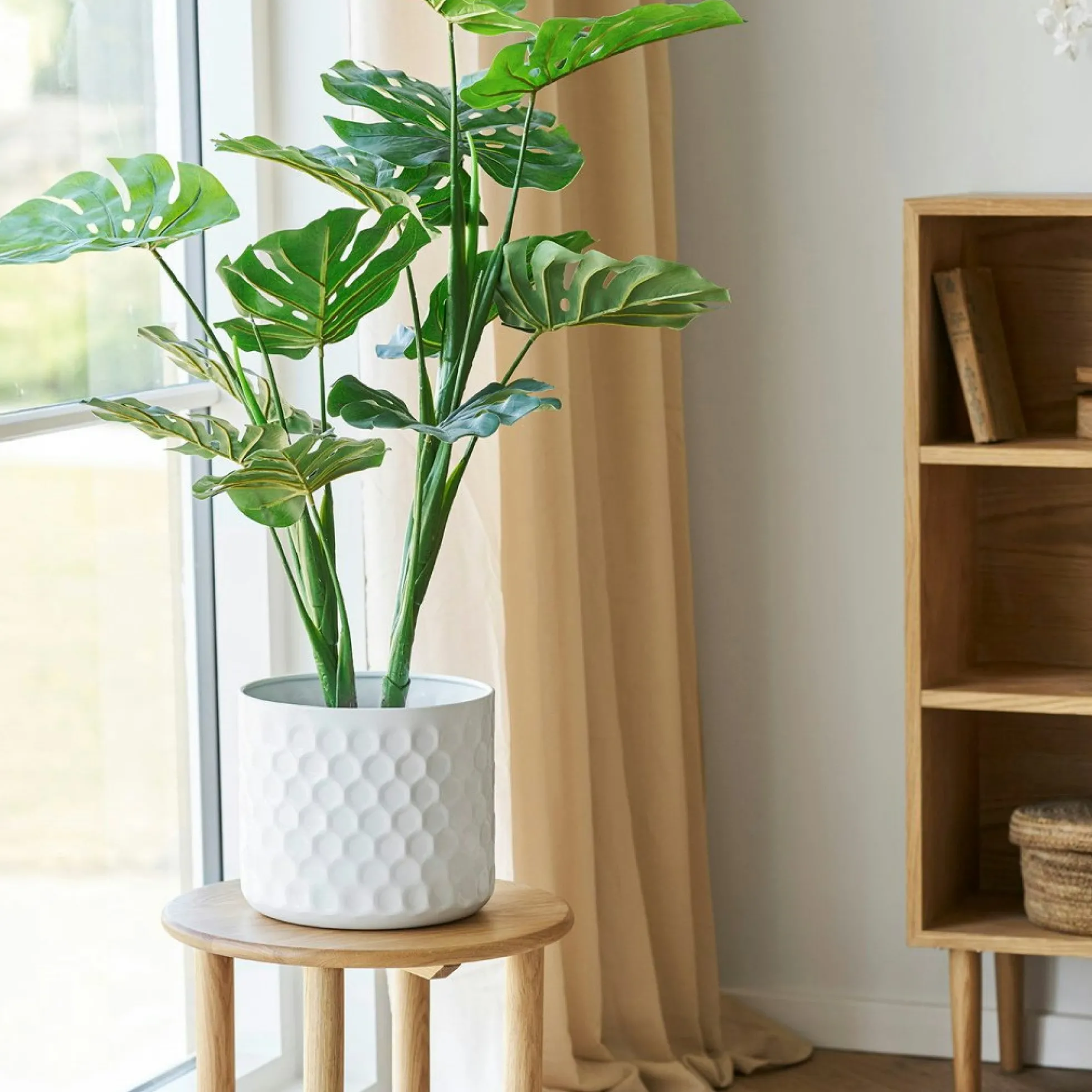 Cache-pot décoratif salon métal blanc design nid d'abeille