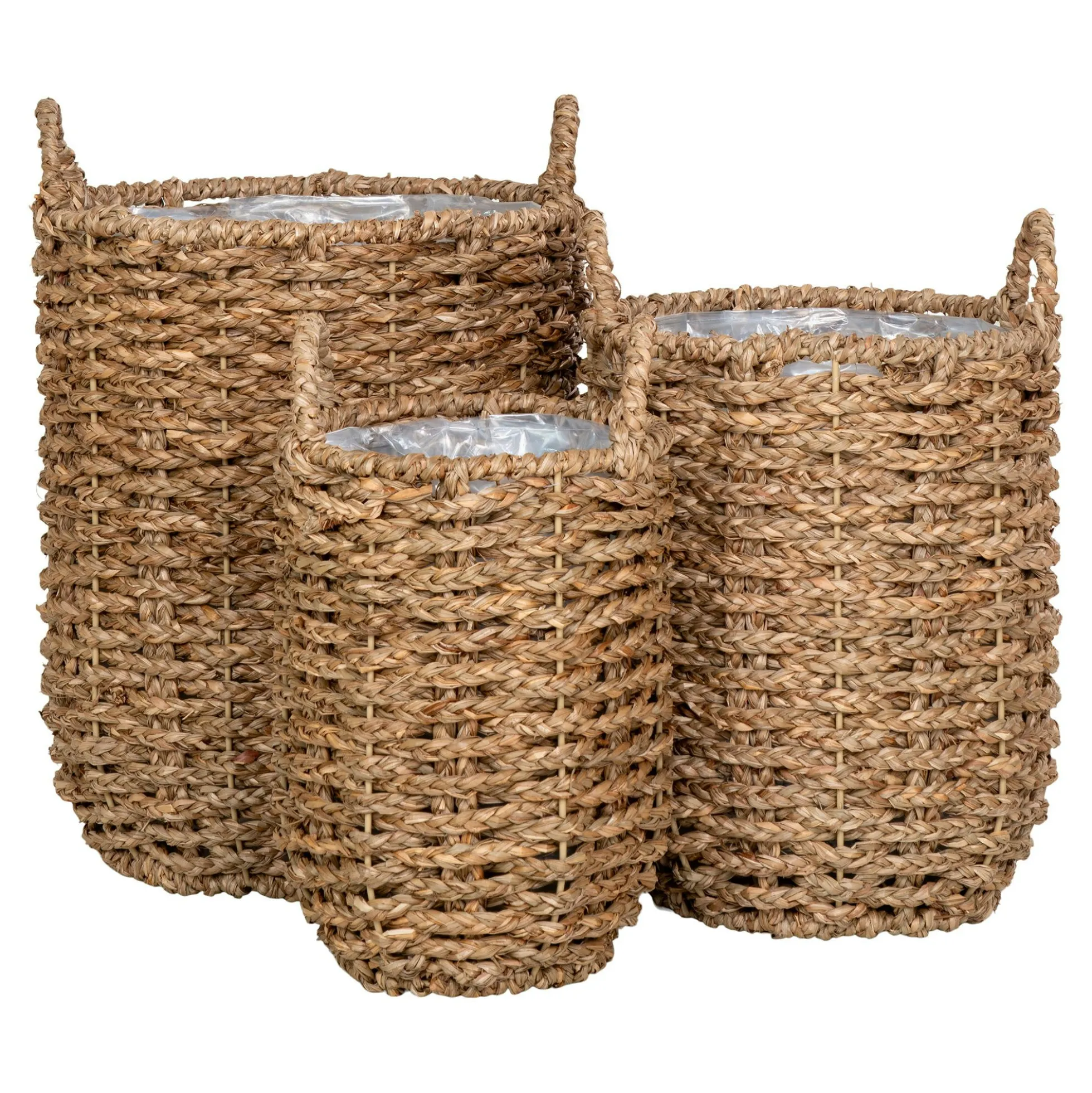 Cache-pot en jonc de mer avec anses (lot de 3)