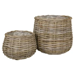 Cache-pot en rotin, forme boule (lot de 2)