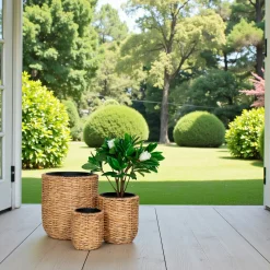 Cache-pot rond fibre naturelle tressée (lot de 3)