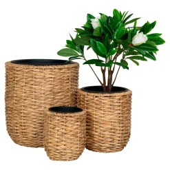 Cache-pot rond fibre naturelle tressée (lot de 3)